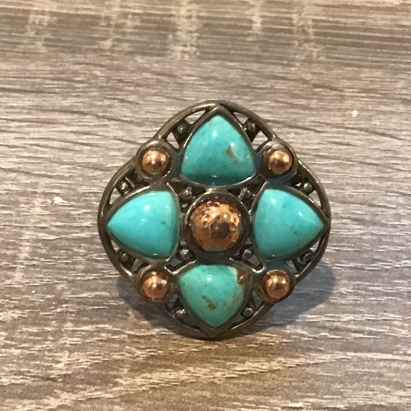 Vintage Studio Barse Sterling Silver & Turquoise Ring with Copper Accents Sz 10 - Picture 1 of 6